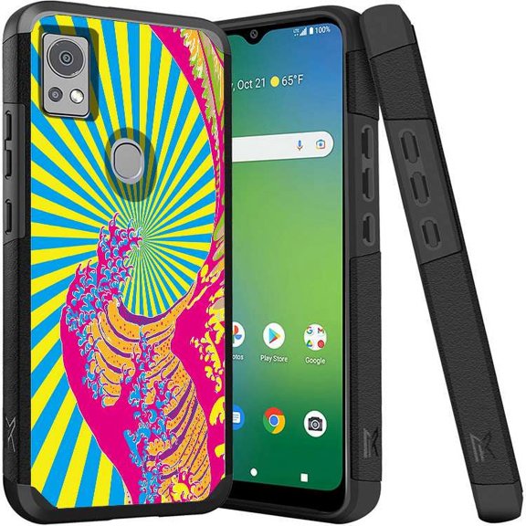 ANJ  Shockproof Dual Layer Slim Hard Case   Tempered Glass Cover Compatible with Icon 5, AT&T Motivate 4 - Neo Japanese Wave