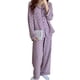 thumbnail image 4 of Pijama morado con botones para mujer para primavera/otoño, corte holgado y suave, talla M, manga larga, estampado de corazones, 4 of 8