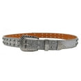thumbnail image 3 of SWSMCLT Unisex Rhinestone Belt Fashion Faux Leather Women Metal Men's Belt Square Halloween Holographic Steampunk Metal Buckle Silver 36inches-40inches, 3 of 4