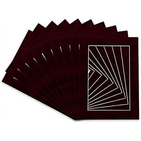 Pack Of 25 Acid Free 8X10 Mats Bevel Cut For 5X8 Photos - Dark Red Suede Precut Matboards With Backing Boards And Clear Photo Mat Bags For Pictures, Photos, Framing - 4-Ply Thickness