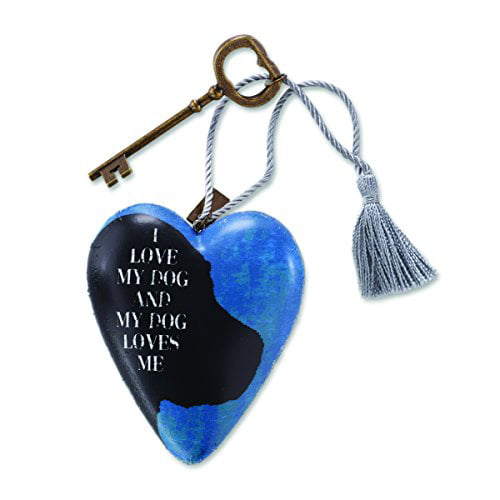 "I love my dog and my dog loves me" Art Heart Ornament with Key 