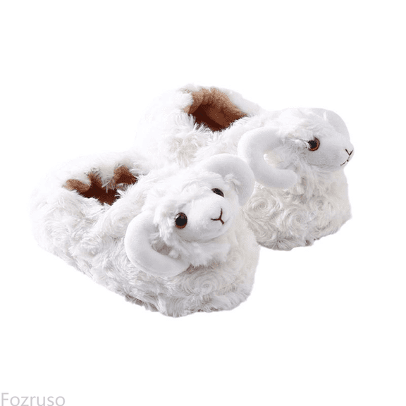 Fozruso Girls Slippers Winter Warm Fuzzy Shoes Cute 3D Goat Design Indoor Outdoor Comfortable Soft Slippers For Toddler Kids,Warm Winter House Slippers Sizes 10.5 Little Kid(4.5-5 Years)
