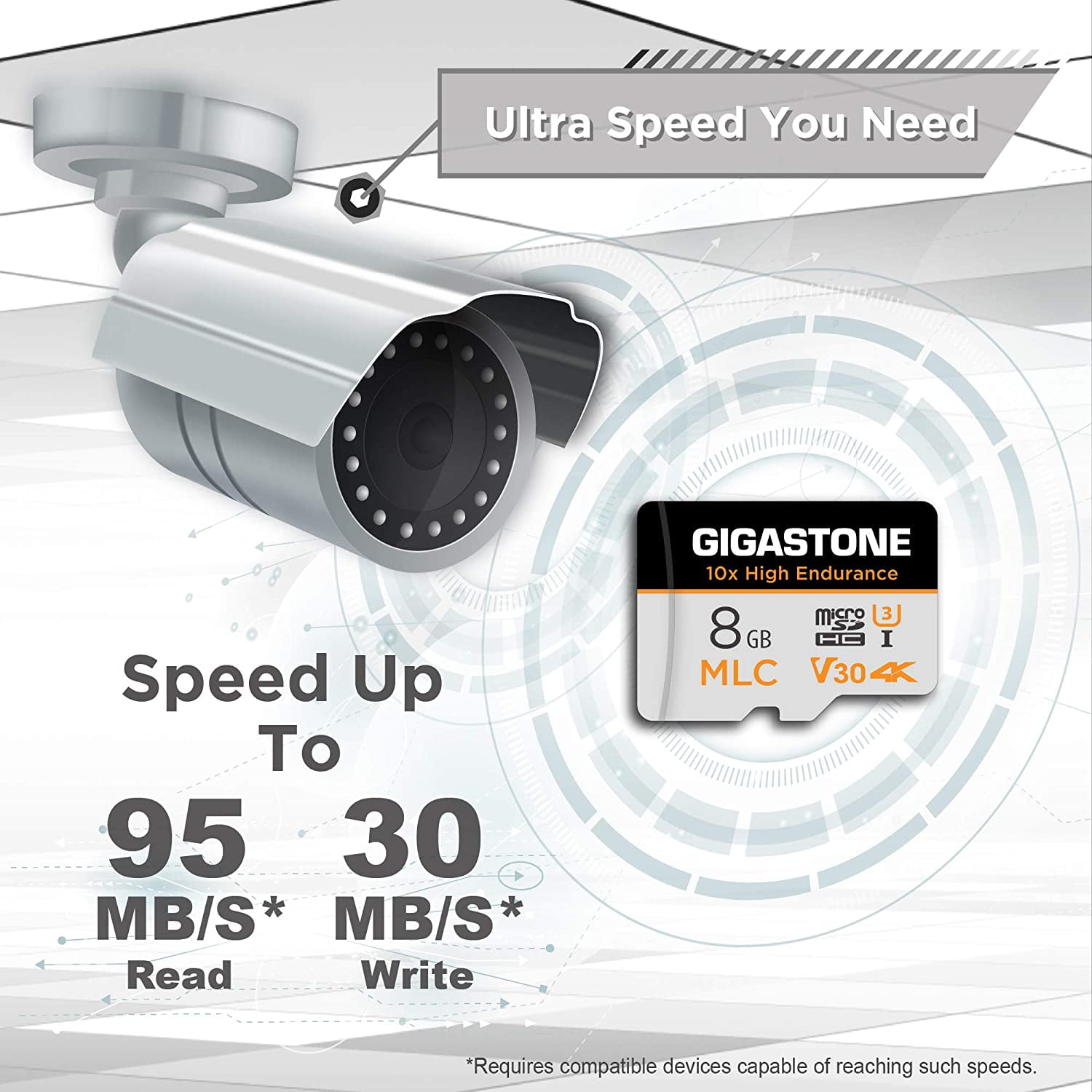 Gigastone 8GB MLC Micro SD Card, 10x High Endurance 4K Video Recording, Security Cam, Dash Cam, Surveillance Compatible 90MB/s, U3 C10
