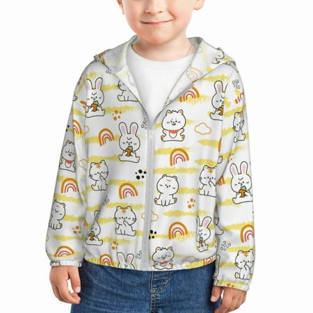 

Lukts Rabbit And Milk Tea Print Children s Long-Sleeved Sun Protection Clothing Hooded Sweatshirts for Boys and Girls Outdoor Sports-3 Years