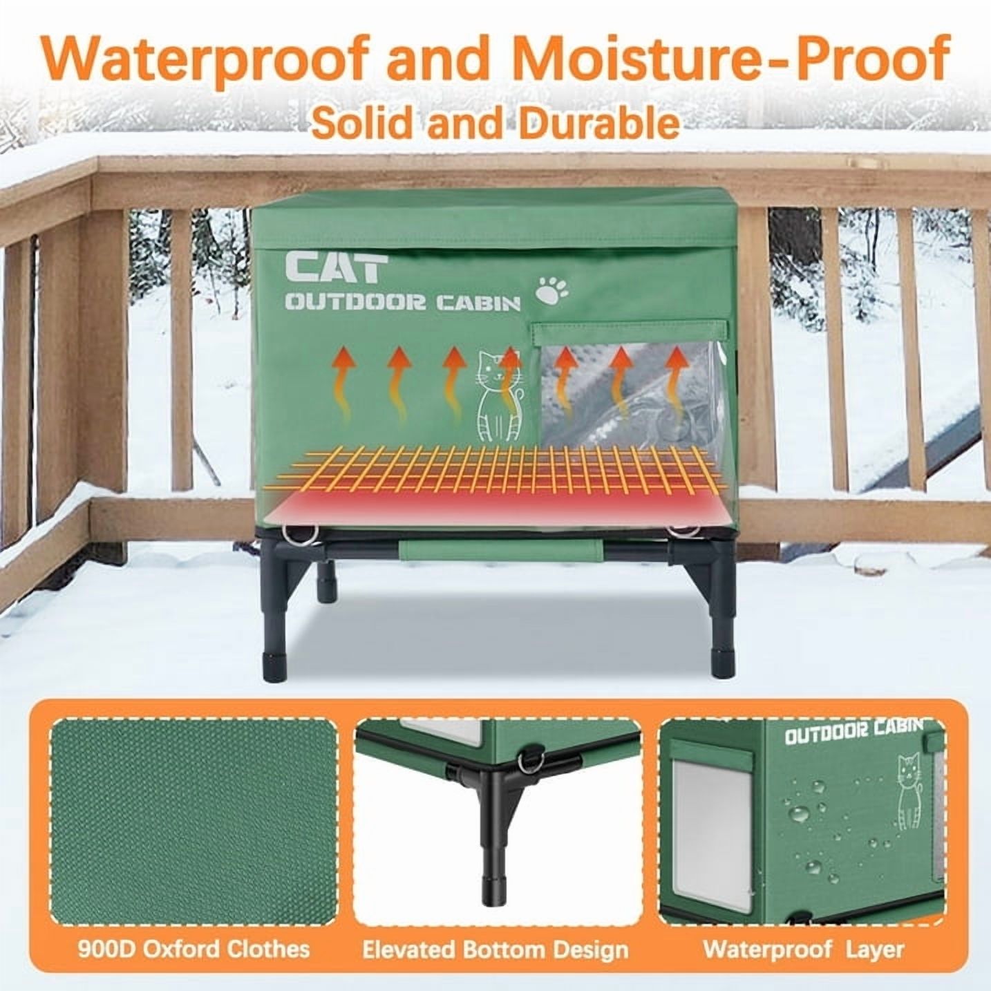 Warm Heated Cat House for Outside Feral Barn Cats in Winter, Outdoor Cat House Weatherproof with Heating Pad, Insulated Shelter for Outside Stray Barn Cat Kitty w/ 2 Safe Escape Doors, 21"Lx16"Wx19"H