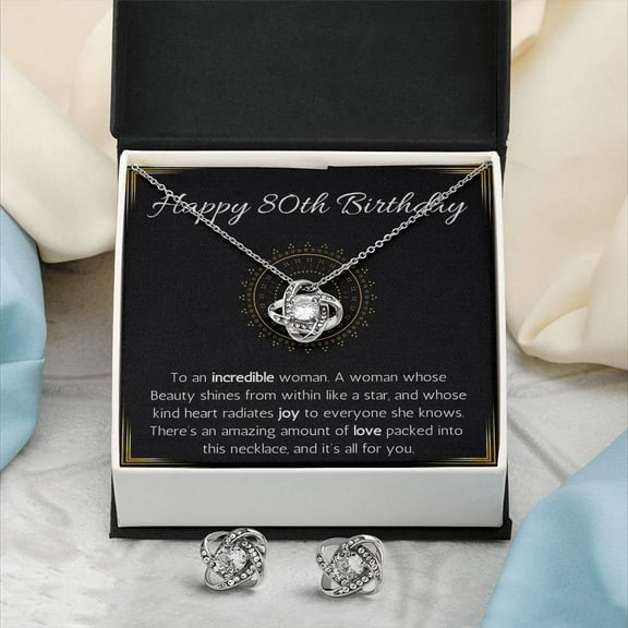 Happy 80th birthday jewelry gift for woman turning 80 Love Knot Necklace & Earring Set 80th birthday gift necklace for Grandma, wife, Sister