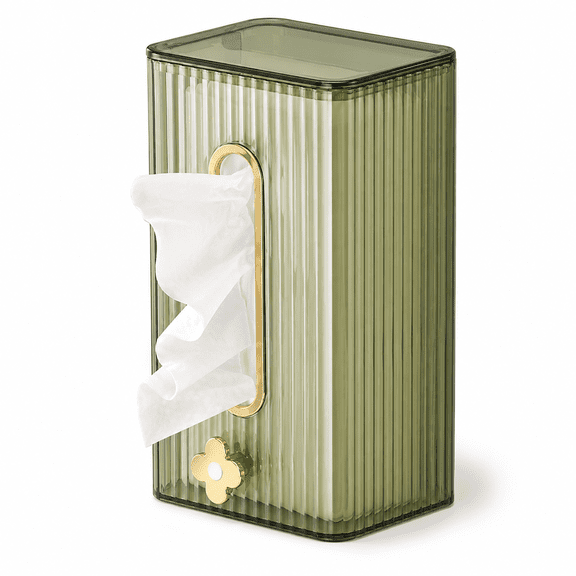 ABCISI Wall Mounted Tissue Box Holder, Clear Plastic Tissue Dispenser with Adhesive Backing and Dustproof Lid, 8 x 4 x 3 Inch Tissue Storage Box for Bathroom, Kitchen and Living Room, Green