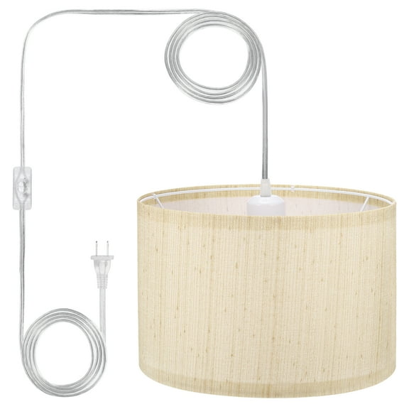 Uxcell Plug in Pendant Light, 15Ft Rope Cord Hanging Lamp Fixture for Bedroom Kitchen Living Room, Silver Gray