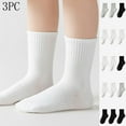 thumbnail image 4 of ZACPNCV 3PC Kids Boys Girls Athletic Crew Socks High Tube Cotton School Uniform Basic Socks Black 12-16 Years, 4 of 4