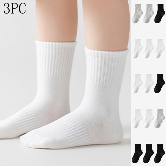 ITSAME Boys Girls Mid-Calf Socks 3 Pairs, Odor Proof Stretchy Cotton Moisture-Wicking Breathable Comfortable Socks White 9T