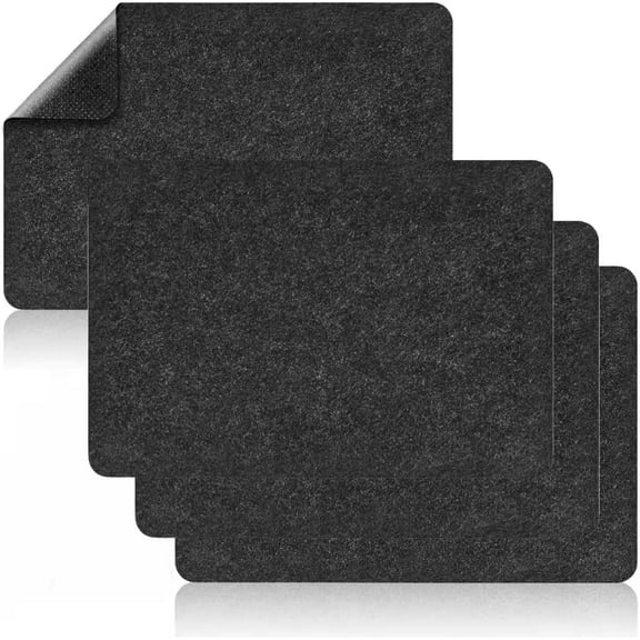 Heat Resistant Mat for Air Fryer, Coffee Maker, Toaster - 4Pack Black Rectangular Felt & Silicone Countertop Protector with Sliding Function