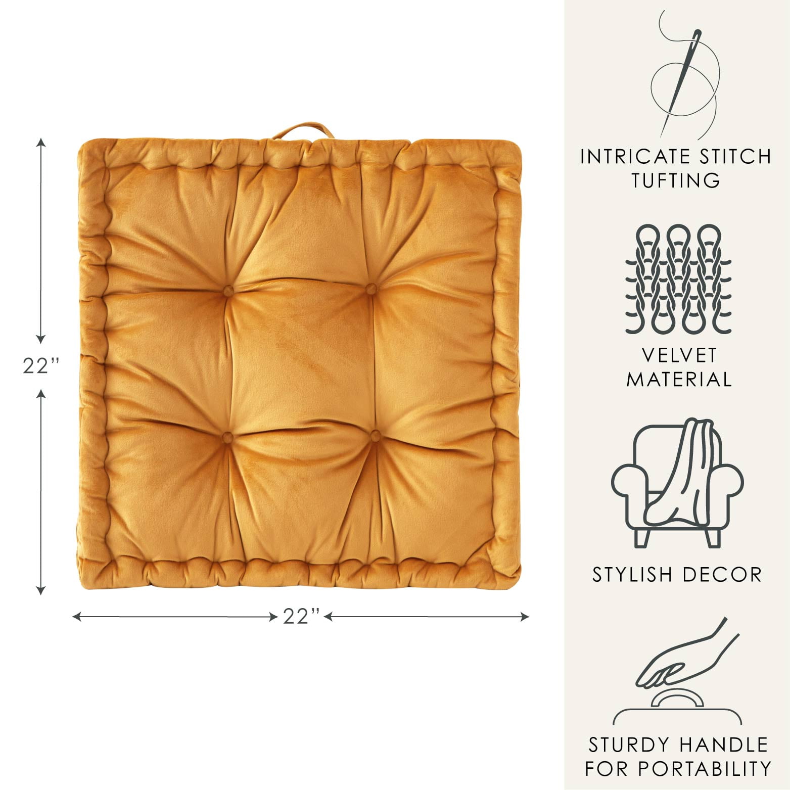 Home Decor Collection Stylehouse 20" x 20" Velvet Golden Rod Yellow Square Decorative Floor Pillow