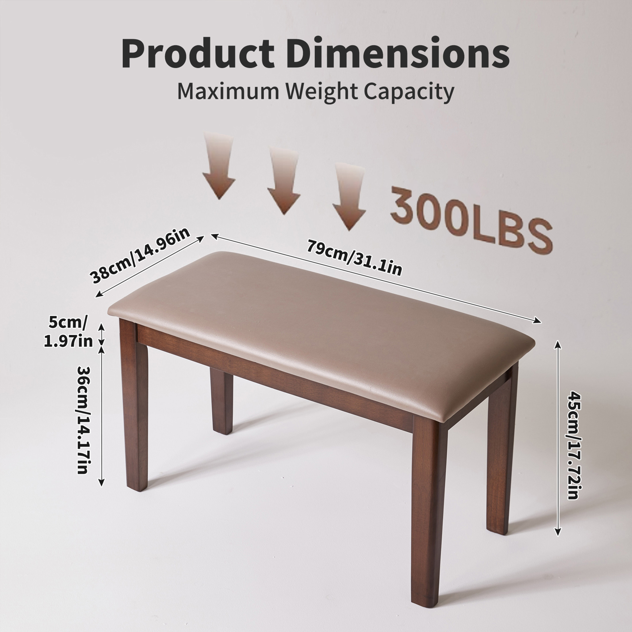 Noble House Caldon Solid Wood Upholstered Bench with Tech Fabric Cushion, Farmhouse Minimalist Design, Brown