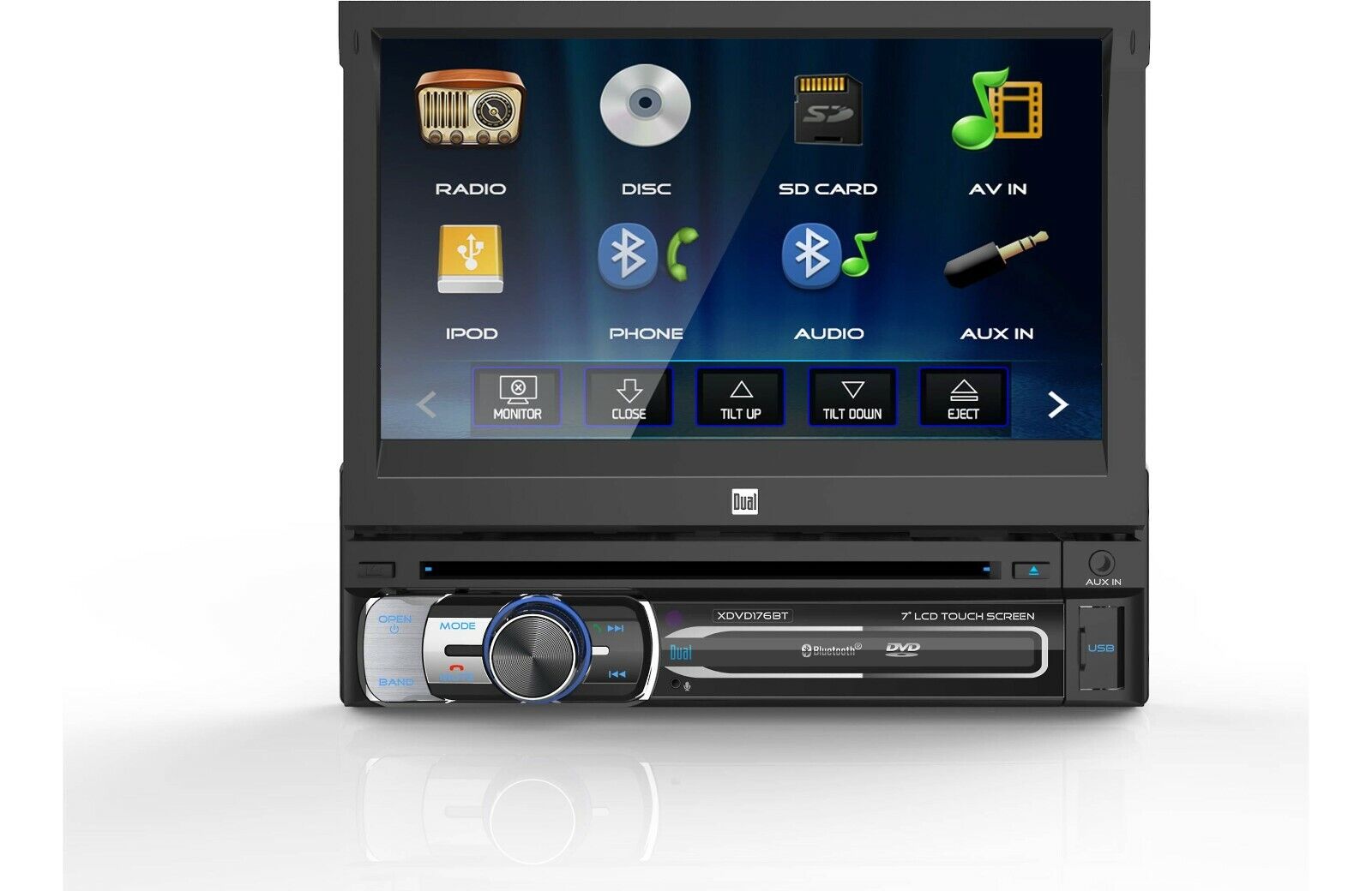 Dual XDVD176BT 7" Bluetooth 1-Din DVD Receiver Motorized Bundle - image 1 of 5