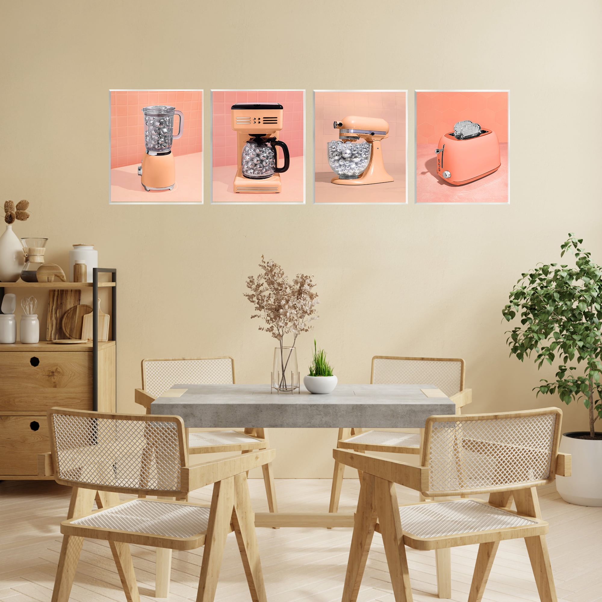 Stupell Industries Disco Drink Blender over Orange 4 Piece Wall Plaque Art Set, design by LISH Creative