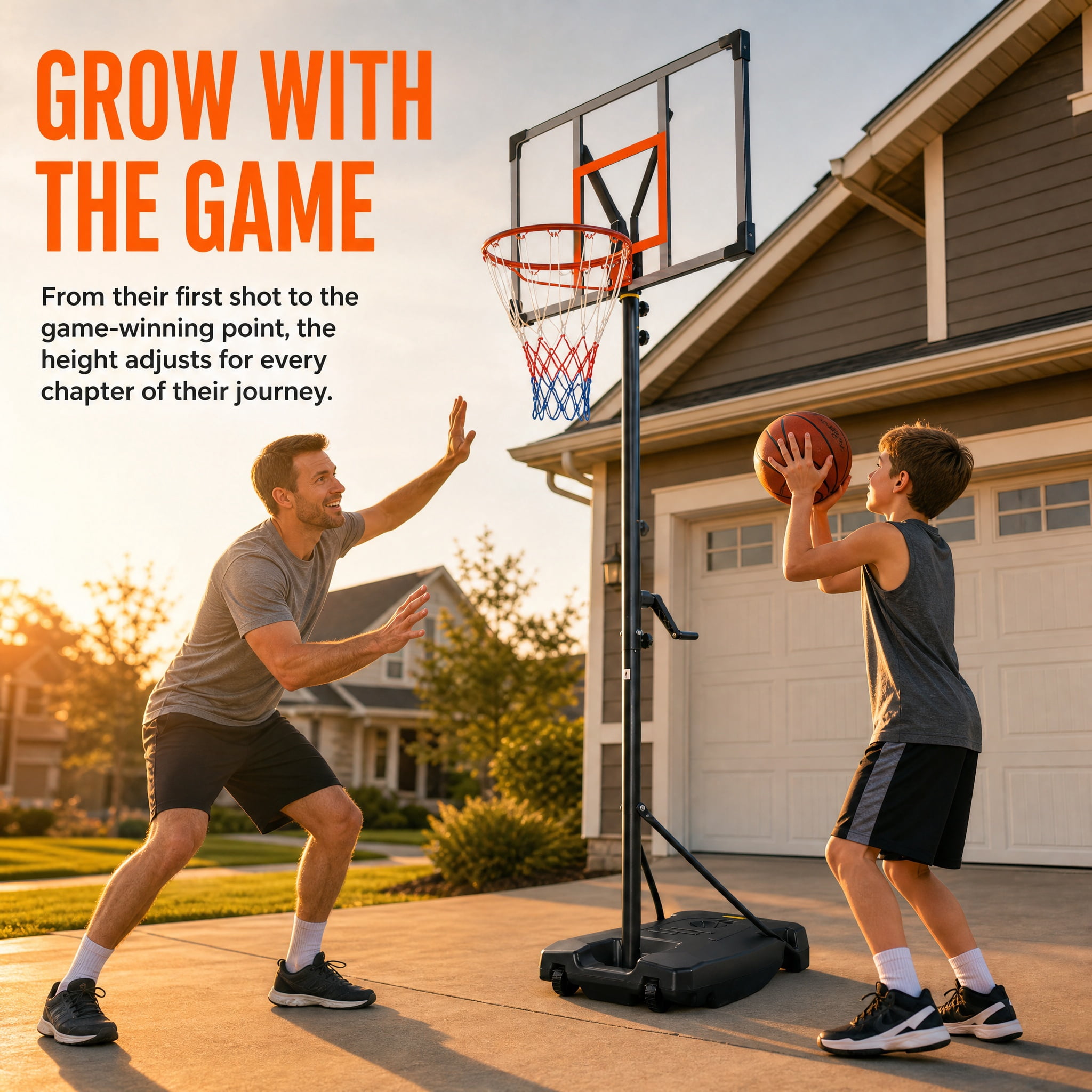 Ktaxon 33" Outdoor Portable Basketball Hoop, 5-8.5FT Height Adjustable Basketball Goal with Hand Crank for Youth Adults