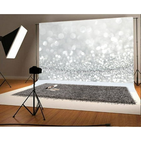 HelloDecor Polyster 7x5ft Wedding Backdrop Silver Bokeh Halos Sparkle Sequins Abstract Romantic Wallpaper Photography Background Kids Children Adults Photo Studio