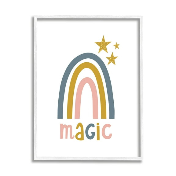 Stupell Industries Rainbow with Magic Phrase Landscape Painting White Framed Art Print Wall Art, 11 x 14