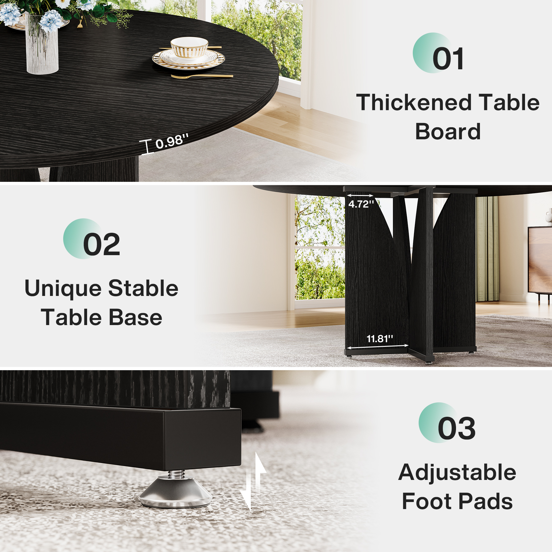 Fnova 39.37" Modern Round Dining Table for 4 with Wood Tabletop, Kitchen Table for Dining Room, Black