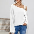 thumbnail image 2 of tarylea Women Blouse One Shoulder Tops Long Lantern Sleeve Solid Color Pullover Casual Loose Cute Dailywear Tops, 2 of 4