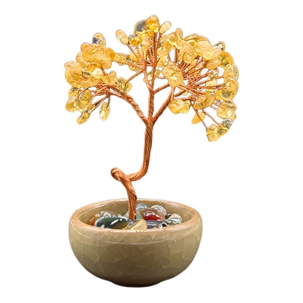 Estatua del árbol del dinero, figura decorativa, colección, escultura de prosperidad, arte artesanal. amarillo