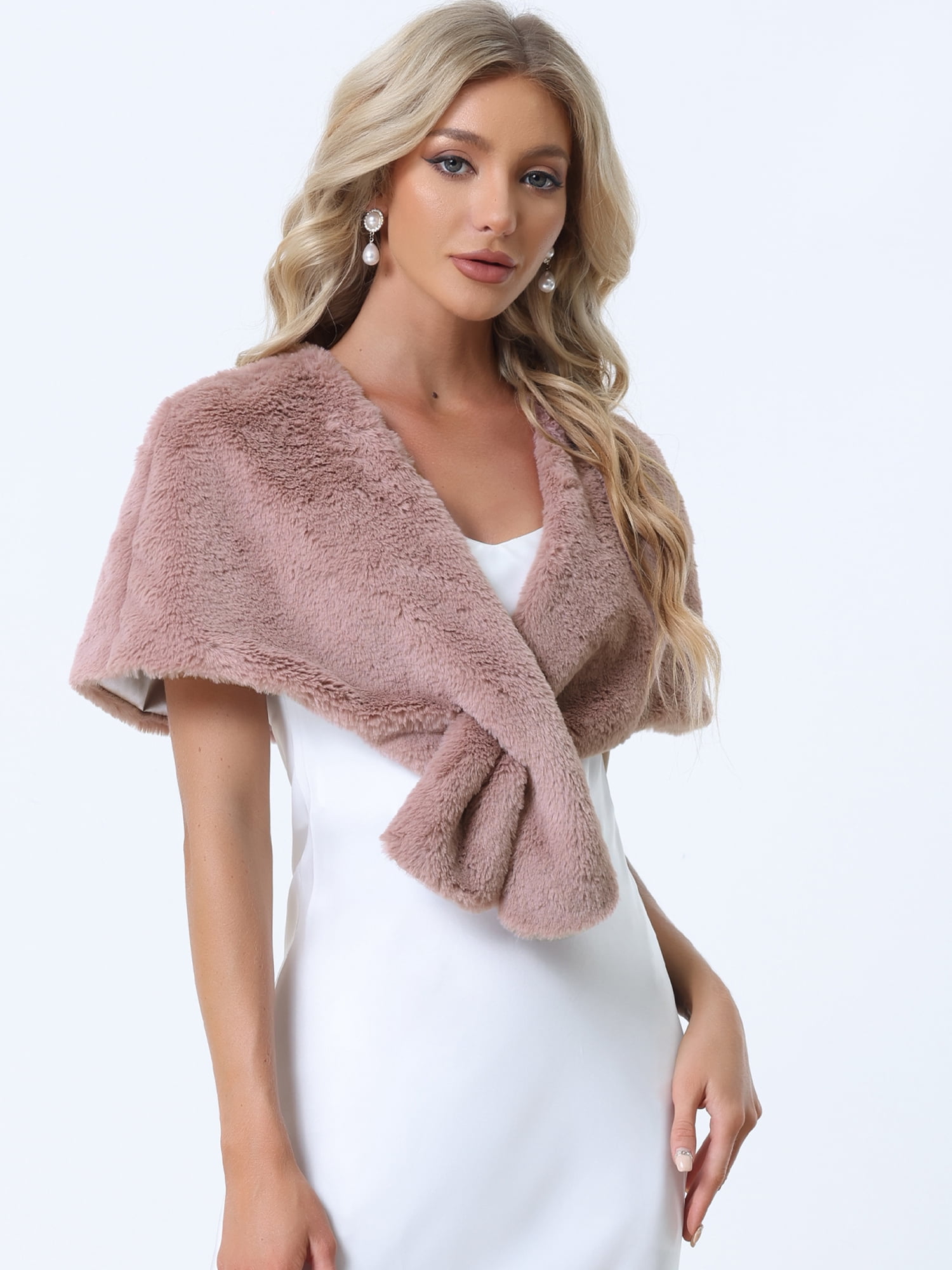 DARING DIVA Women's Faux Fur Shawl Stole Winter Wedding Wrap L Pink