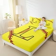 thumbnail image 4 of Homewish Cartoon Monogrammed L Twin Sheet Sets, Yellow Red Baseball Twin Fitted Sheet, Teens Kids Boys Girls Flat Sheet, Microfiber Bedroom Decor, 3 Pieces, 4 of 7