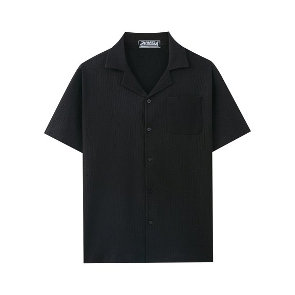 Mens Textured Button Down Shirt Short Sleeve Casual Summer Collared Beach Shirt with Pocket Lightweight Vacation Top