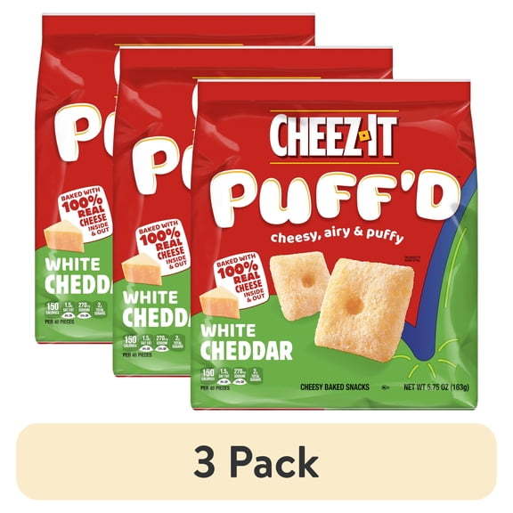 (3 pack) Cheez-It Puff'd White Cheddar Cheesy Baked Snacks, Puffed Snack Crackers, 5.75 oz
