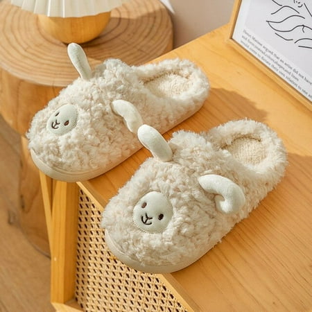

QWZNDZGR Cute Cartoon Cotton Slippers Autumn Winter Indoor Home Couple Slippers Warm Faux Fur Slippers Girl Heart Cotton Shoes Winter