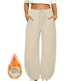 thumbnail image 2 of CFLVAEK Barrel Sweatpants for Women Loose Fit Wide Leg Baggy Lounge Sweatpant Casual Drawstring High Waisted Travel Pants with Pockets Beige L, 2 of 7