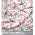 thumbnail image 1 of Soimoi Rayon Crepe Fabric Floral & Blue Tit Bird Print Sewing Fabric Yard 46 Inch Wide, 1 of 1