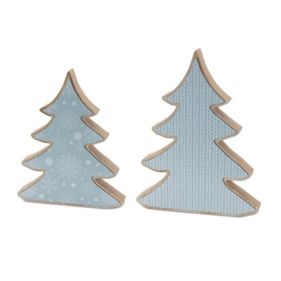 Melrose Pine Tree Christmas Tabletop Decorations - 11.75" - Blue and Beige - Set of 2