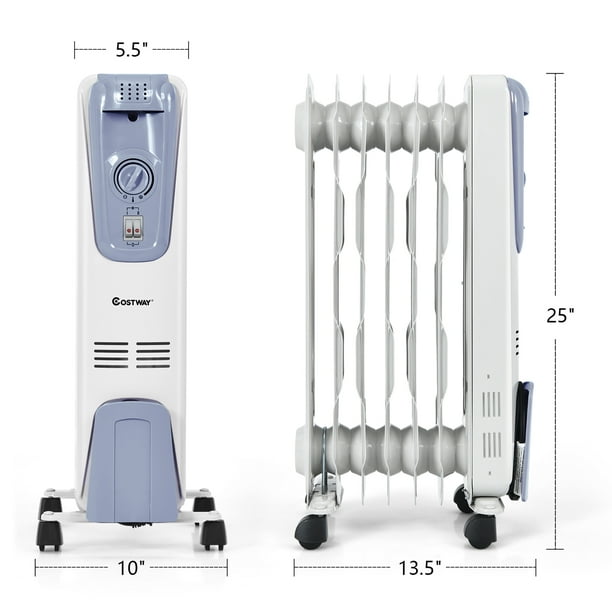Radiateur mobile dÂ´huile, 600 / 900 / 1500 W, 7 Fins, Thermostat  rÃ©glable, 3 RÃ©glages de Chaleur, Protection contre les chutes