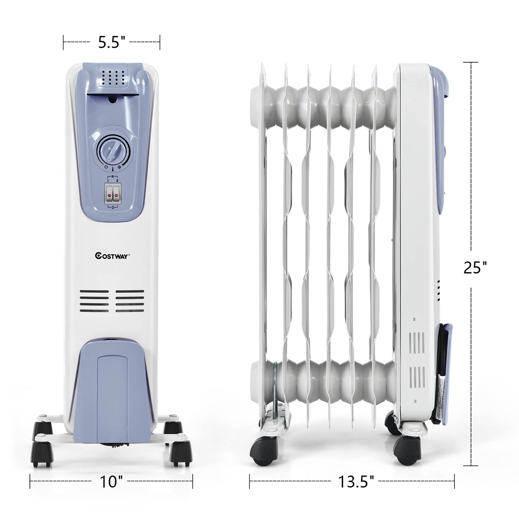 Costway 1500W Electric Oil Filled Radiator Space Heater 7-Fin Thermostat Room Radiant - image 3 of 9