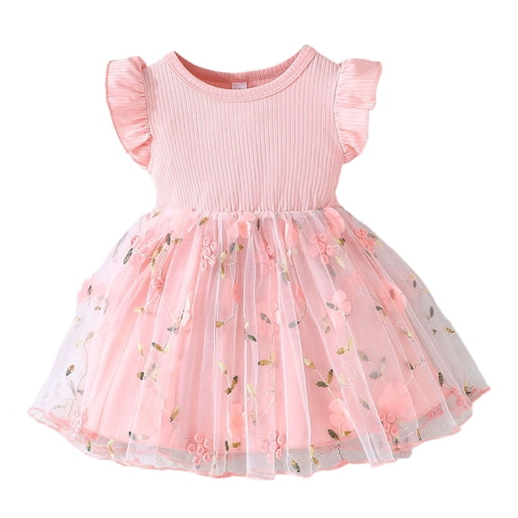SGMVNU Toddler Baby Girls Tutu Dress Ruffle Sleeve Flower Girl Dress Cute Summer Casual Sun Dresses for Birthday Party, Red, 6-9 Months