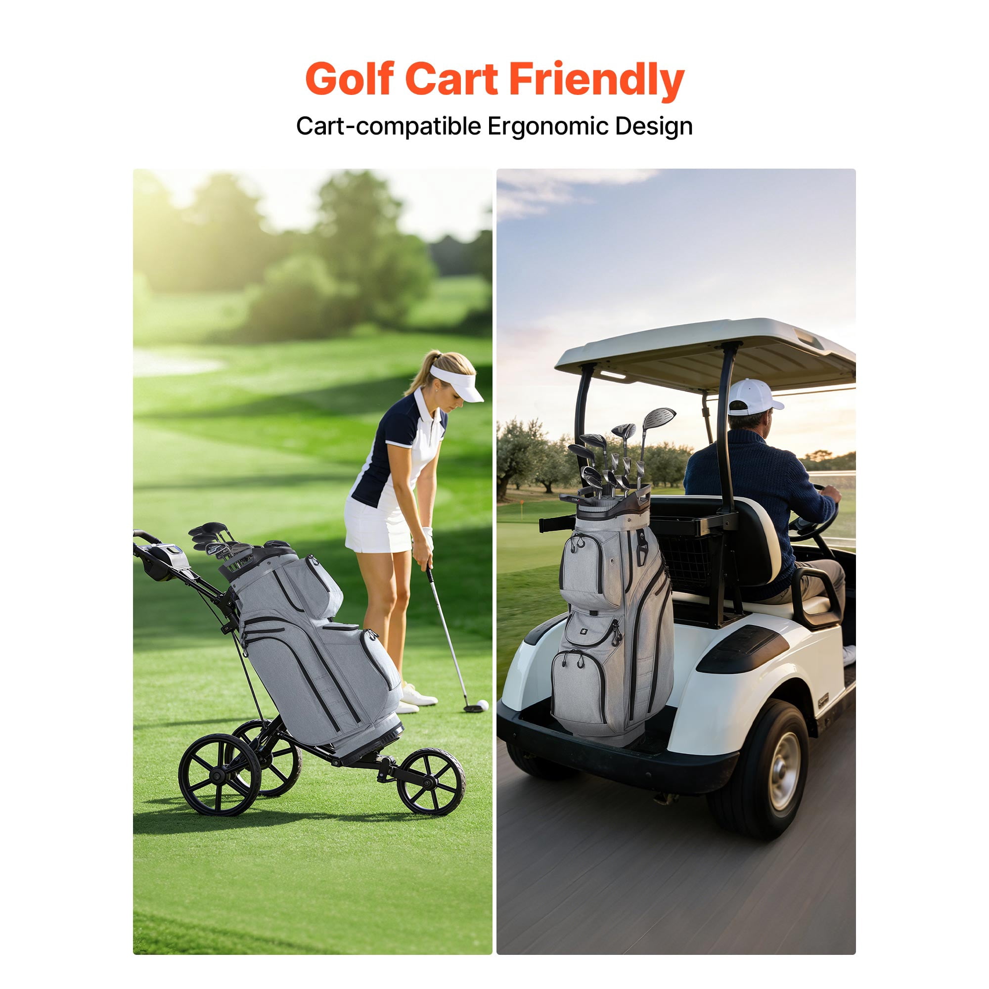 KFFKFF Golf Cart Bag with 15-Way Divider, Full-Length Club Protection, Rain Cover, Multiple Storage Pockets, Durable Polyester Material, Silicone Head Covers, and Comfortable Shoulder Strap