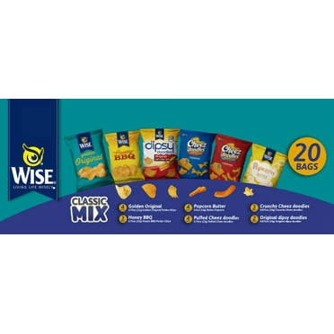 Wise Snacks Clasic Mix Variety Pack (20 Count), Gluten Free, Snack Size Chips Bulk Box, Perfect for Lunches and Snacks Single Serve Packs