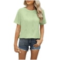 thumbnail image 1 of Camisetas de Manga Larga de las Mujeres de Color Sólido Botón Trasero Manga Corta Superior, Suelto Ajuste Casual Camiseta Diaria, 1 of 8