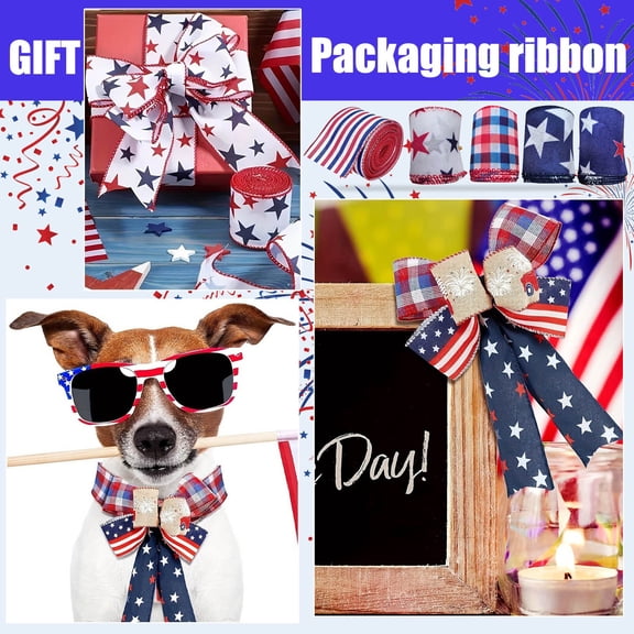 Independence Day Decorative Ribbon Flag Bow Ribbon Stars Gift Wrapping Ribbon, 1 Pack Patriotic Ribbon For 4Th Of July Decorations, American Flag Themed Bow Ribbon For Gift