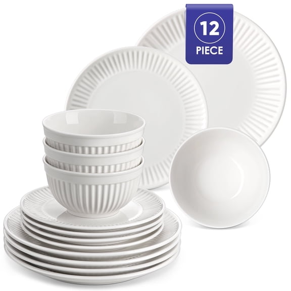 Vancasso 12 Pcs Dinnerware Sets, Ceramic Plates and Bowls Sets for 4, Scratch Resistant Kitchen Dinner Set , Microwave & Dishwasher Safe