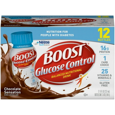 Boost Glucose Control Balanced Nutritional Drink, Chocolate Sensation, 8 fl oz Bottle, 12 (Best Drinks For Diabetics Type 2)