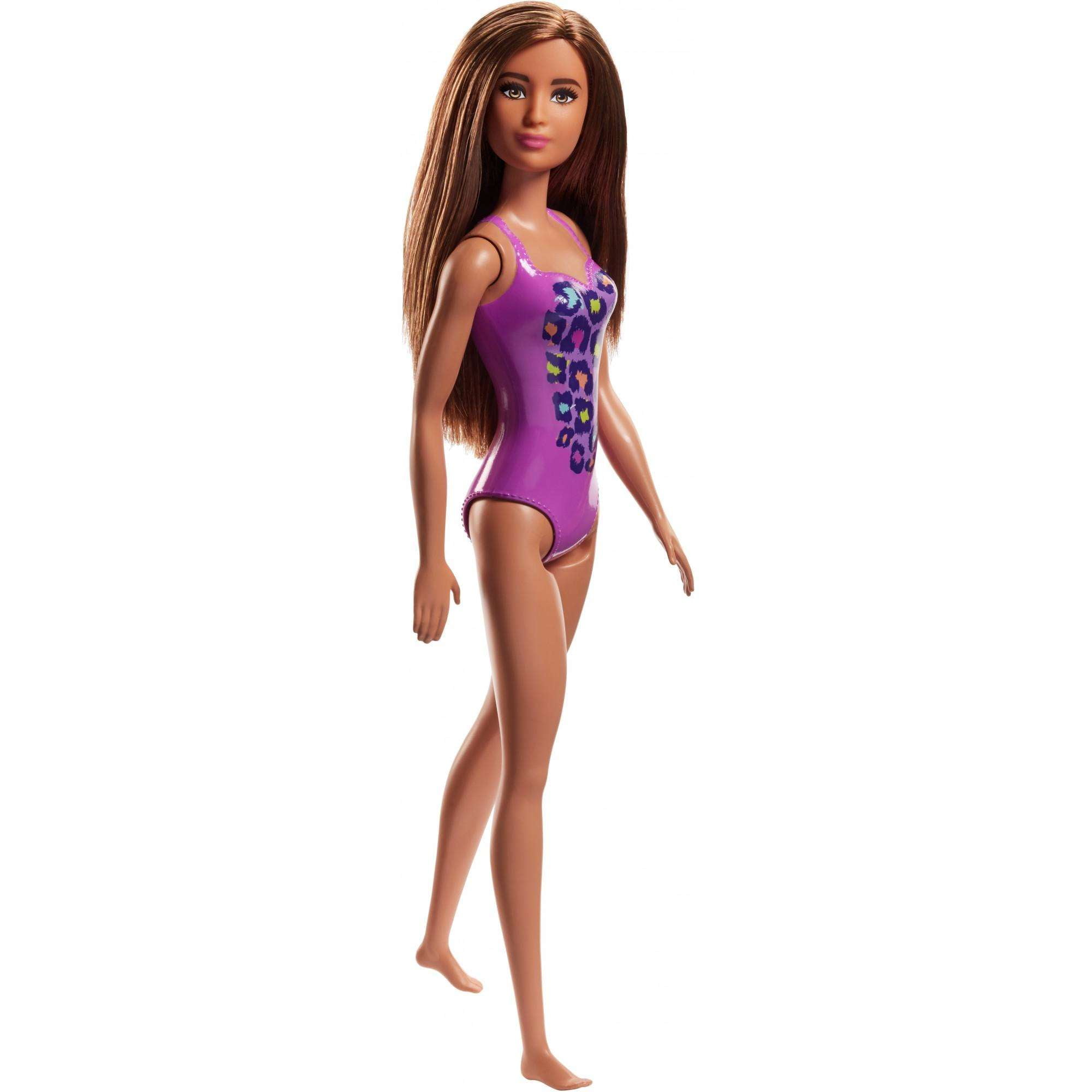 Barbie Water Play Beach Doll with Purple Cheetah Print Swim Suit Brand New 