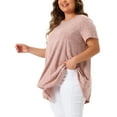 thumbnail image 4 of Tops de túnica de mujer plus size Agnes Orinda, camiseta de punto suelta de verano con cuello redondo, manga corta, blusa casual 3X en color rosa, 4 of 5