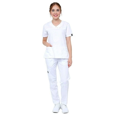 

Women s Bejeweled White Multi-Pocket Medical Scrubs