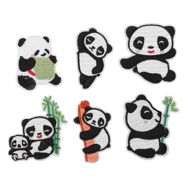 Parche De Bordado De Panda De 6 Uds, Parches De Hierro De Panda, Daño De Imperfecciones De Sombreado Varios Estilos Coser En Parche De Aplique