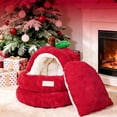 thumbnail image 4 of Insulated Cat House Enclosed Villa for Small Pets | Warm Fruit-Shaped Bed with Pad, Thickened Polyester, Red | Cozy Indoor Winter Shelter 37x35x39cm, 4 of 6