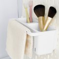 thumbnail image 4 of Caja organizadora de almacenamiento de plástico | Cesta colgante de drenaje inferior para cocina, baño, oficina | Soporte de papelería para utensilios de vajilla multiusos | Blanco/Gris | 19x12x11cm, 4 of 6