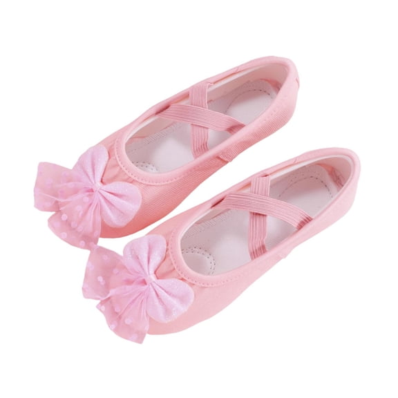 Abomasnow Girls Polka Dot Tulle Bow Crisscross Elastic Strap Split Sole Ballet Dance Shoes Casual Lightweight Yoga Shoes