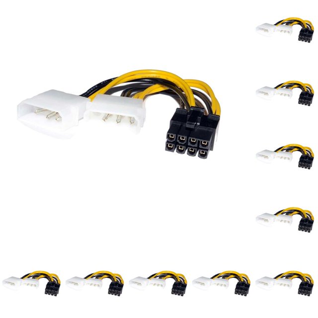 Tholdsy Cable adaptador dual de 4 pines a 8 pines Cable adaptador de fuente de alimentación PCI-E Tarjeta gráfica Cable de alimentación de 180W 10piezas
